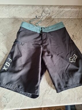 Fox Men's Black Boardshorts with Teal Waistband